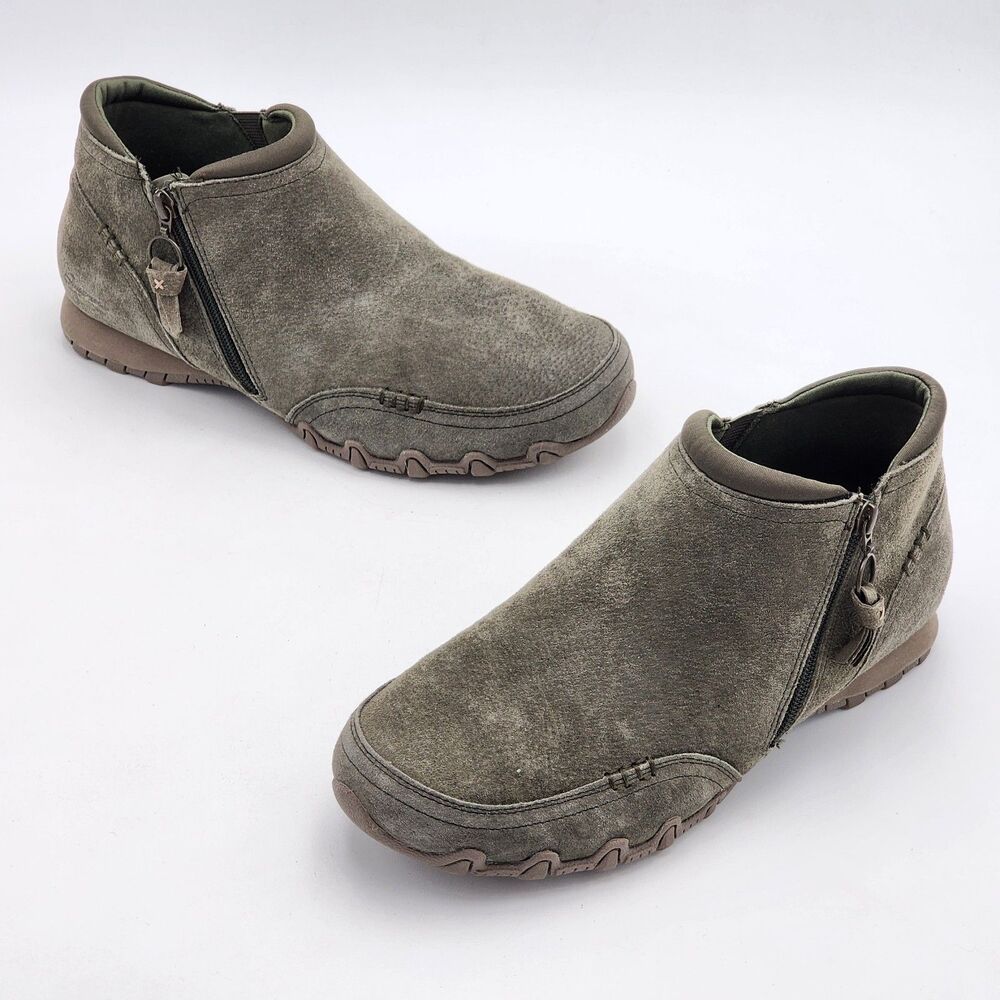 Skechers Wide Fit Bikers Zappiest Suede Ankle Booties Green Women's Size 11